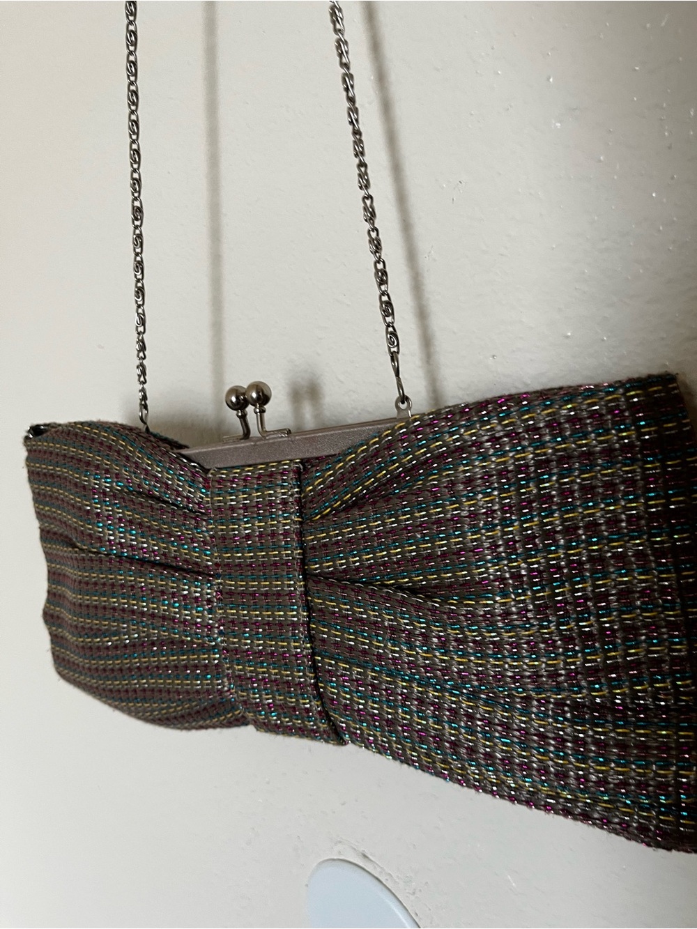 Vintage Multi-Color Tweed Bow Clutch Shoulder Bag